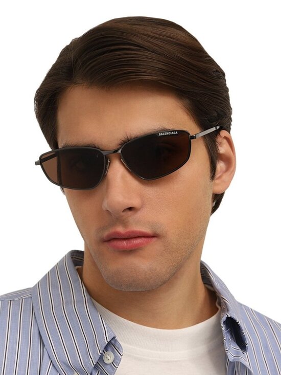 Balenciaga Women Sunglasses Ruthenium Brown Rectangle BB0277S 002 NEW AUTHENTIC